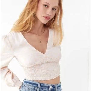 Urban Outfitters Floral Smocked Balloon sleeve Cropped Long Sleeve Top